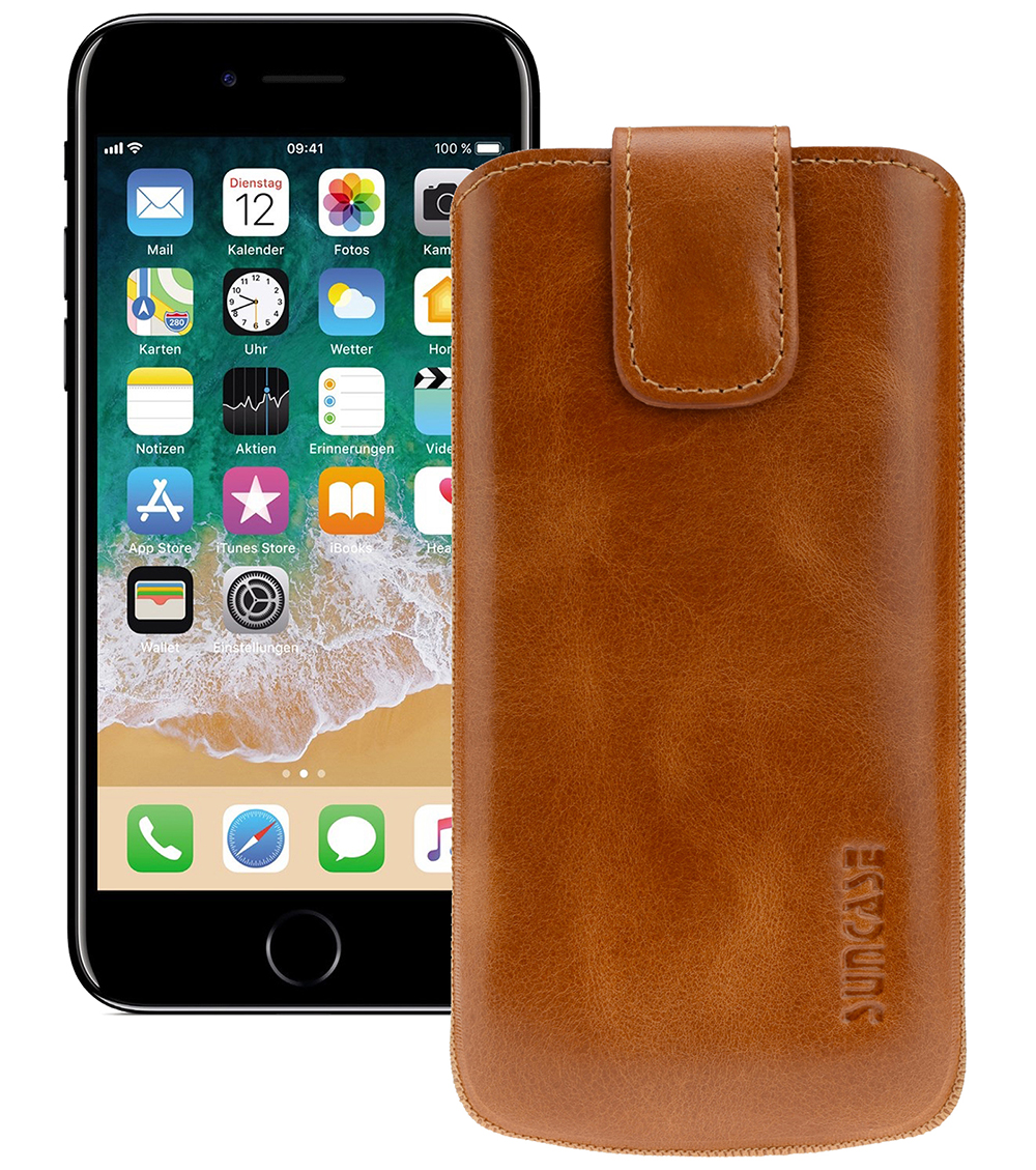 Suncase Custodia In Vera Pelle Per IPhone 12 (6,1") | Colore Cognac | Con Portacarte E Chiusura Magnetica | Realizzata A Mano - 2