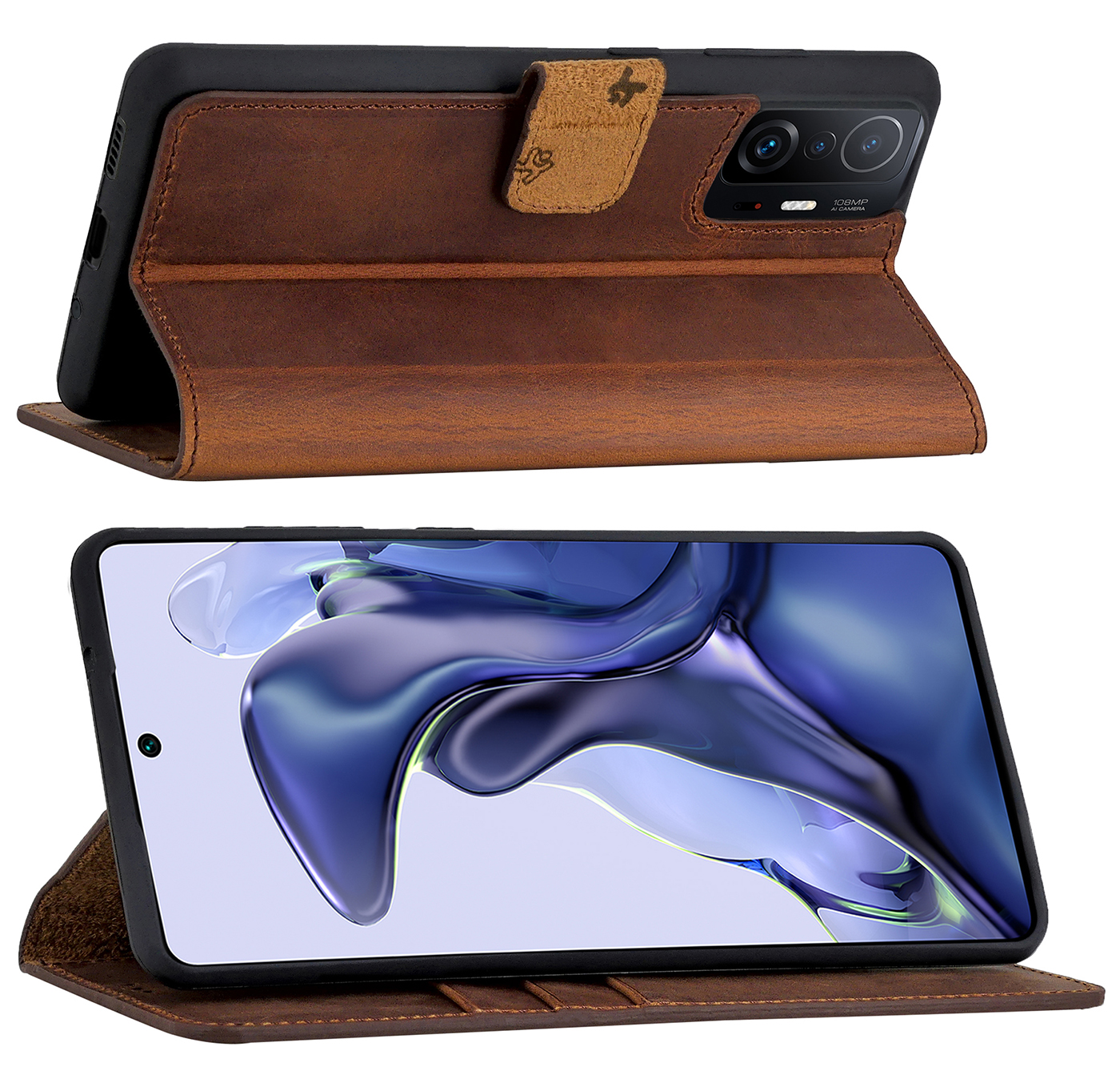 Suncase Custodia In Vera Pelle Per IPhone 12 Pro (6,1'') – Marrone Antico, Con 3 Slot Carte E Funzione Leggio
