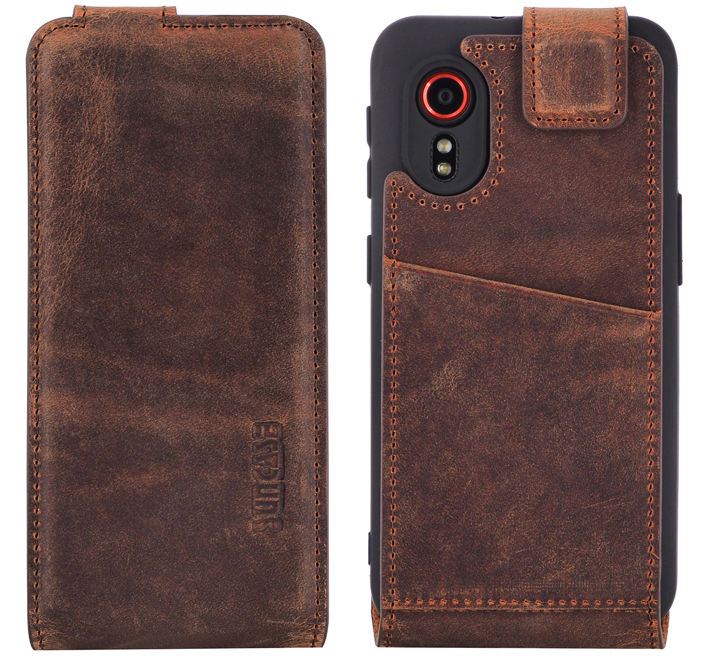 Xinyunew Custodia Portafoglio Per Galaxy S7 Edge Con Vetro Temperato 360° - Pelle PU Marrone, Slot Carte E Portamonete, Supporto Per Film